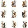Watercolor baby bear climbing tree clipart bundle