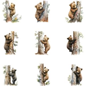 Watercolor baby bear climbing tree clipart bundle