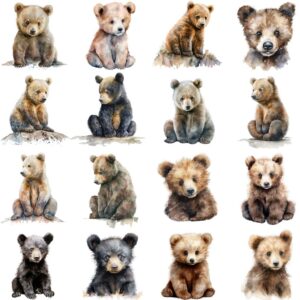 Watercolor baby bear portrait clipart bundle