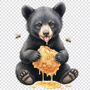 Watercolor baby bear with honey clipart