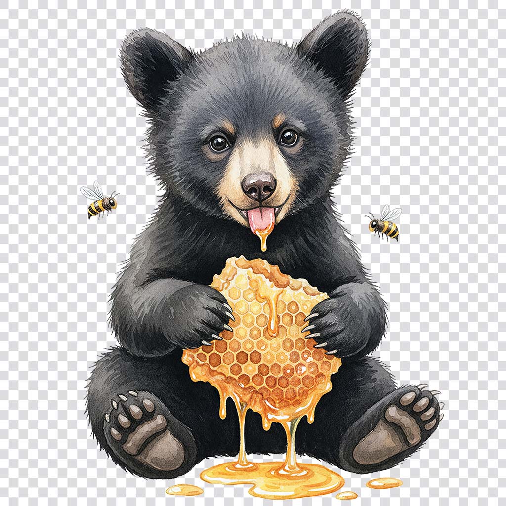 Watercolor baby bear with honey clipart