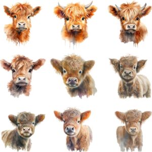 Watercolor baby Highland cow portrait clipart bundle