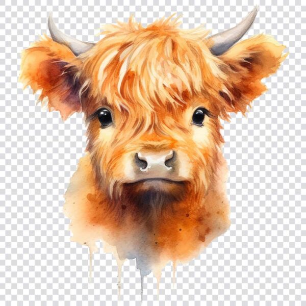 Watercolor Baby Highland Cow Portrait Clipart Bundle