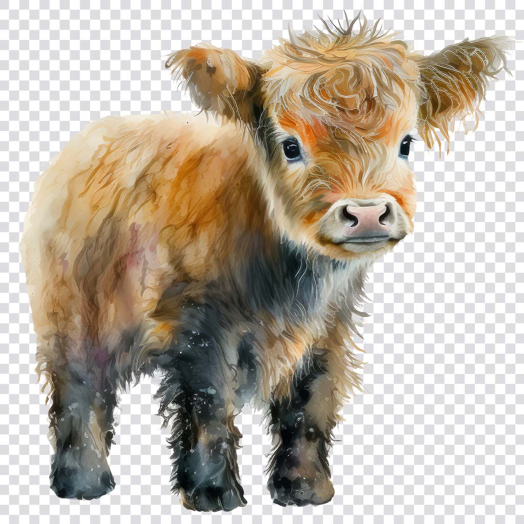 Watercolor baby Highland cow clipart