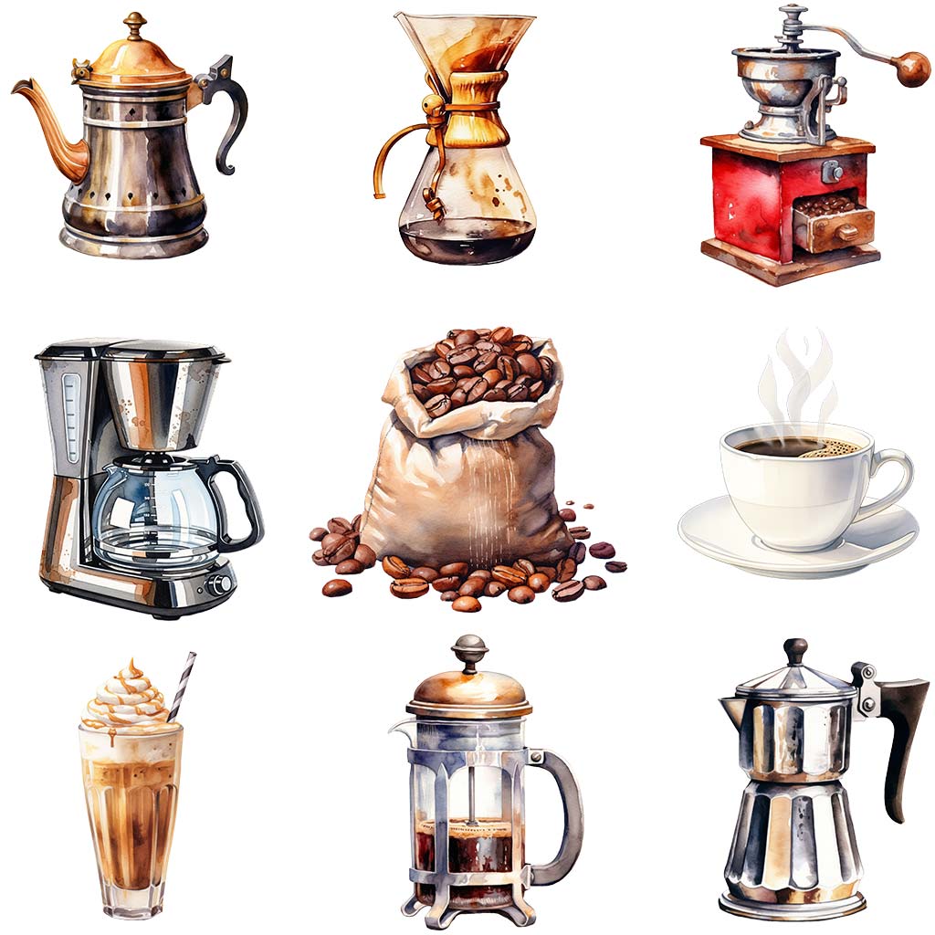 Watercolor coffee clipart bundle