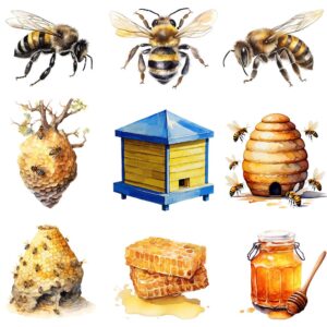 Watercolor honey bee clipart bundle