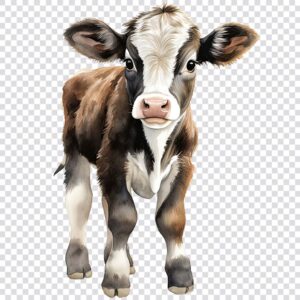 Watercolor baby cow clipart