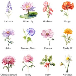 Watercolor birth month flowers clipart bundle