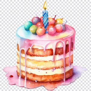 Watercolor birthday cake clipart