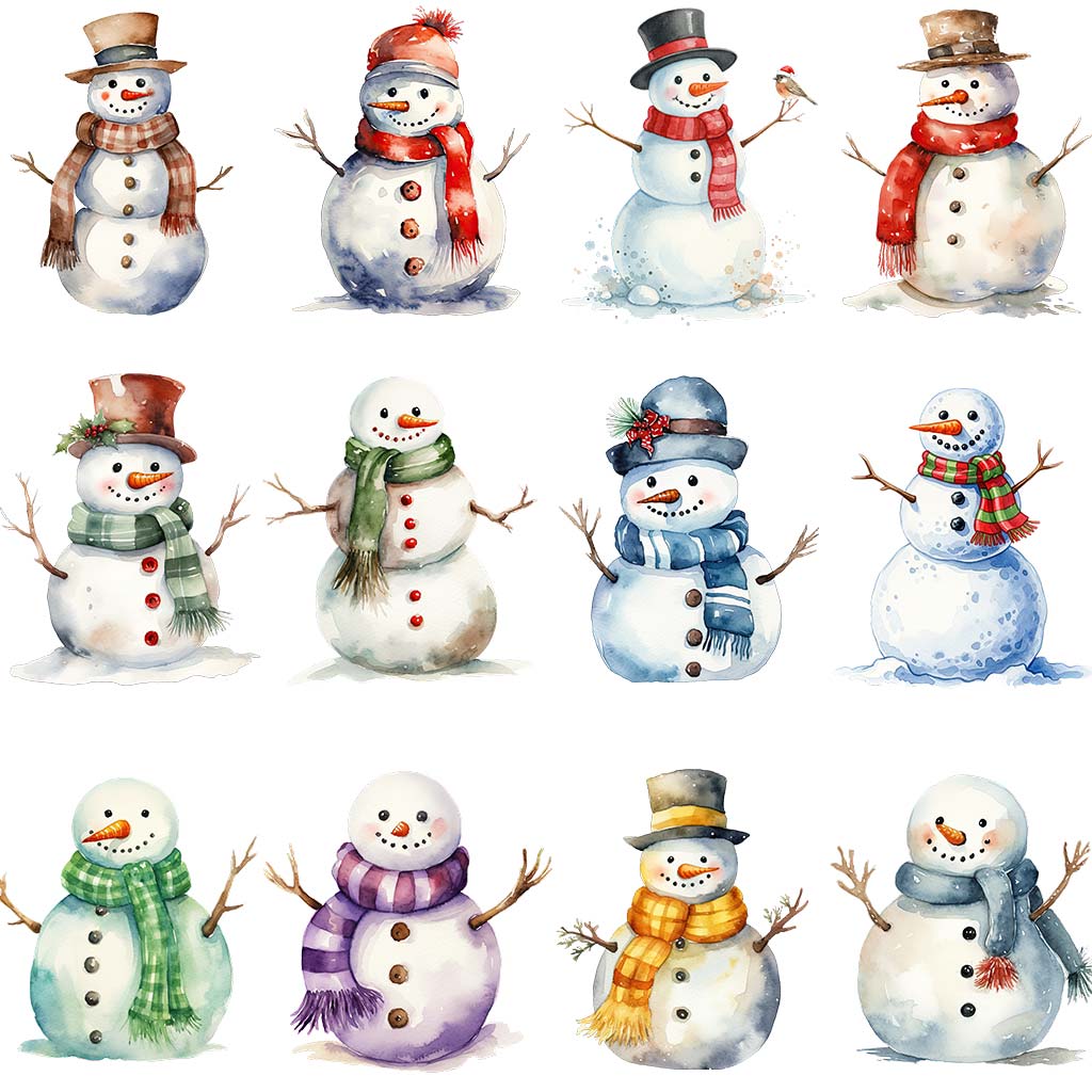 Watercolor snowman clipart bundle
