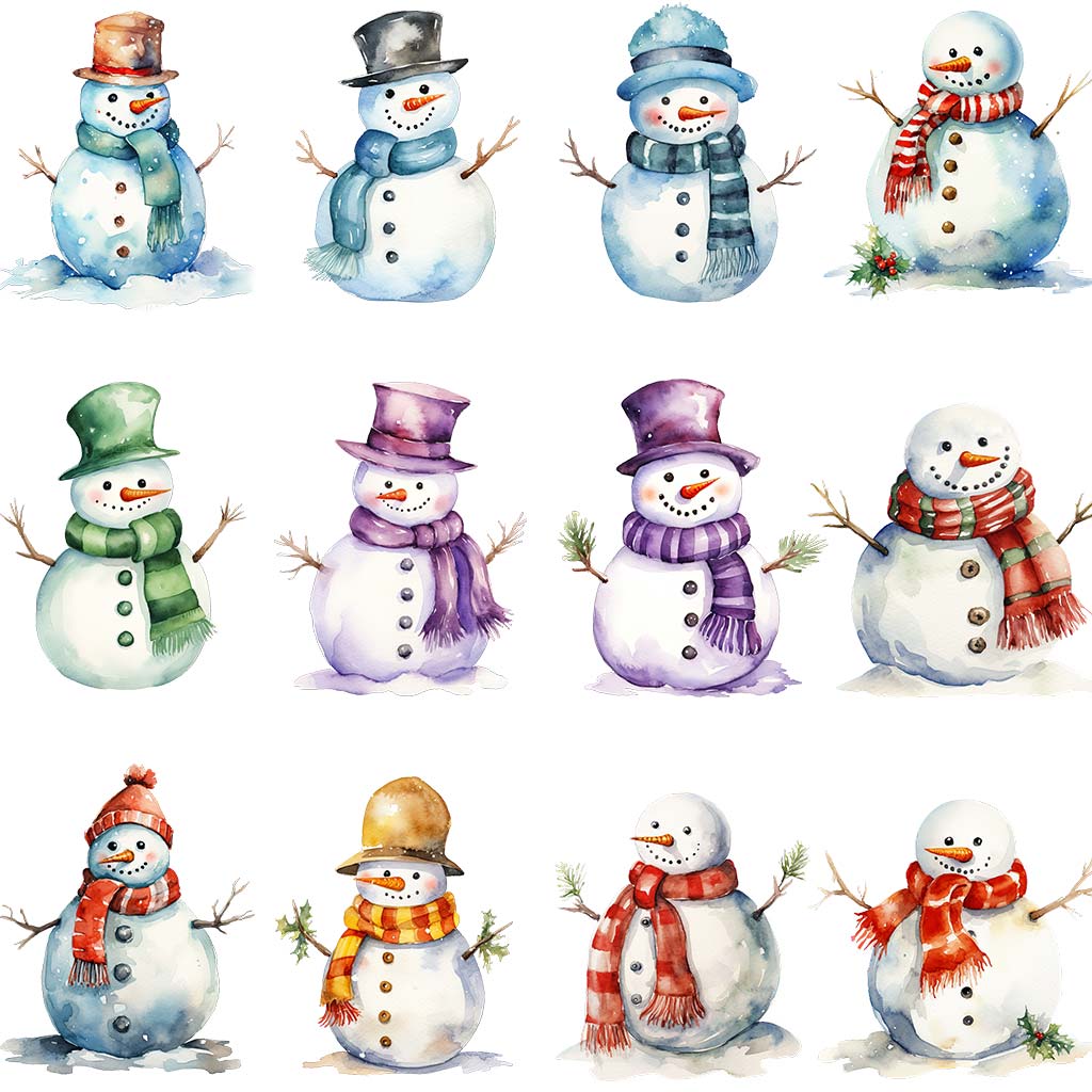 Watercolor snowman clipart bundle