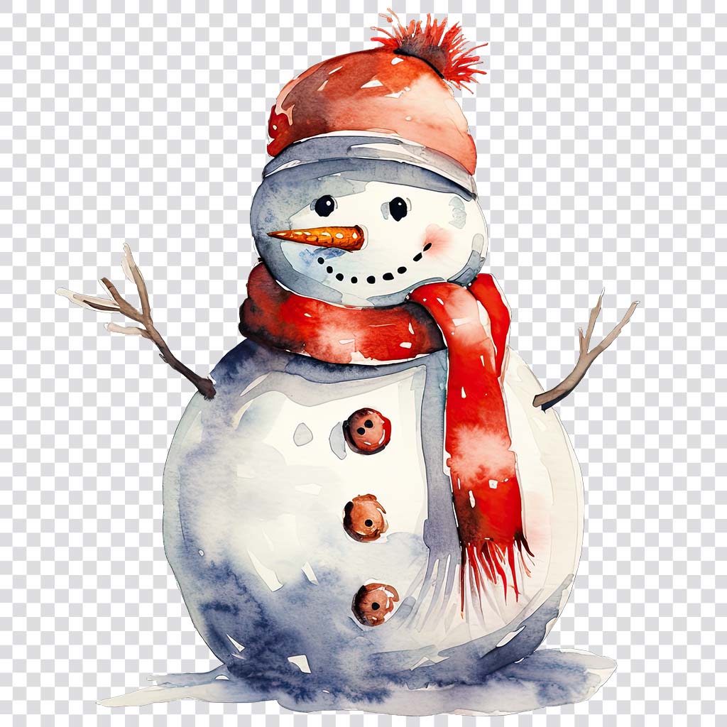 Watercolor snowman clipart
