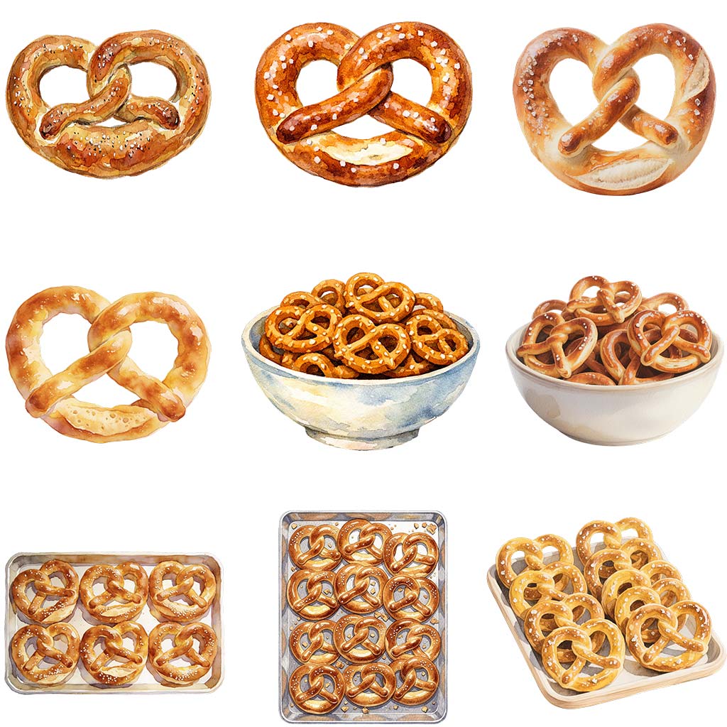 Watercolor pretzel clipart bundle
