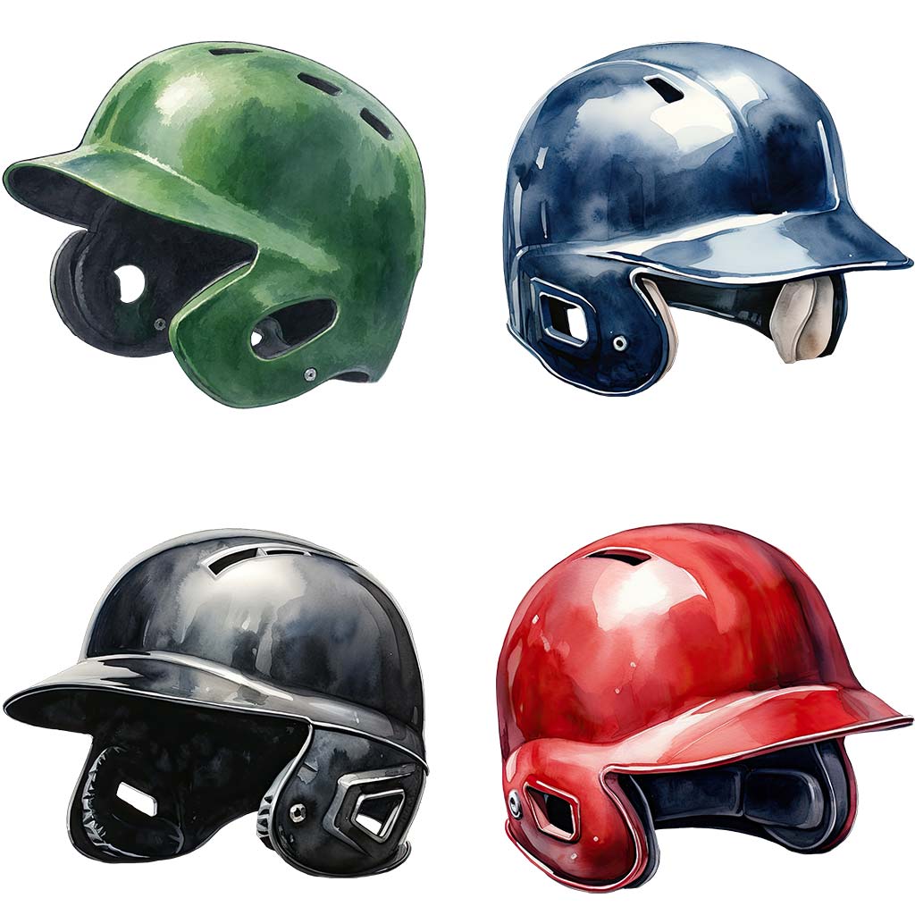 Watercolor baseball batting helmet clipart bundle
