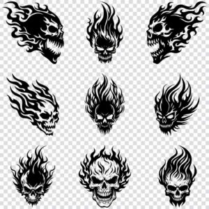 Flaming skull silhouette SVG bundle