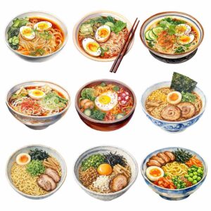 Watercolor ramen bowl clipart bundle