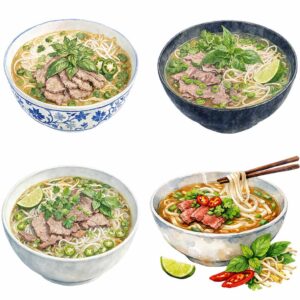Watercolor Vietnamese Pho clipart bundle
