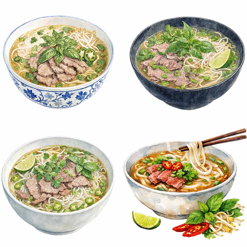 Watercolor Vietnamese Pho clipart bundle