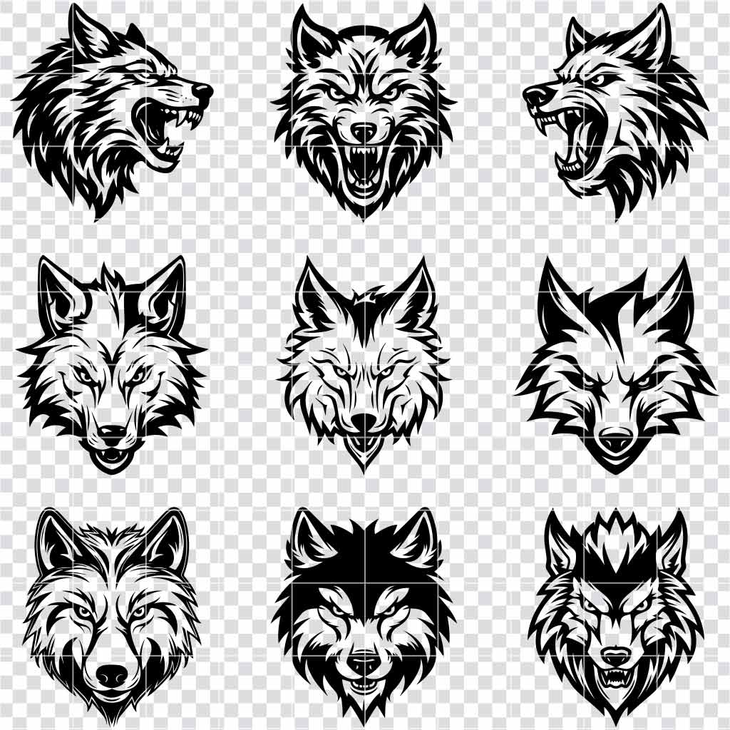 Wolf head silhouette SVG bundle