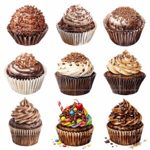 Watercolor chocolate cupcake clipart bundle