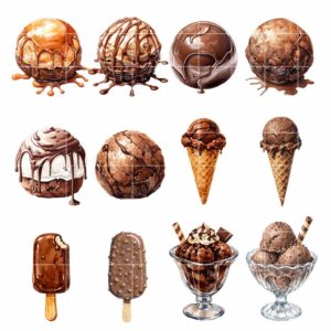 Chocolate ice cream watercolor clipart bundle
