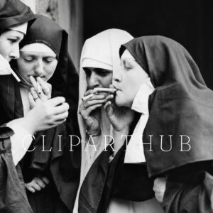 Vintage Nuns Smoking Photo Closeup