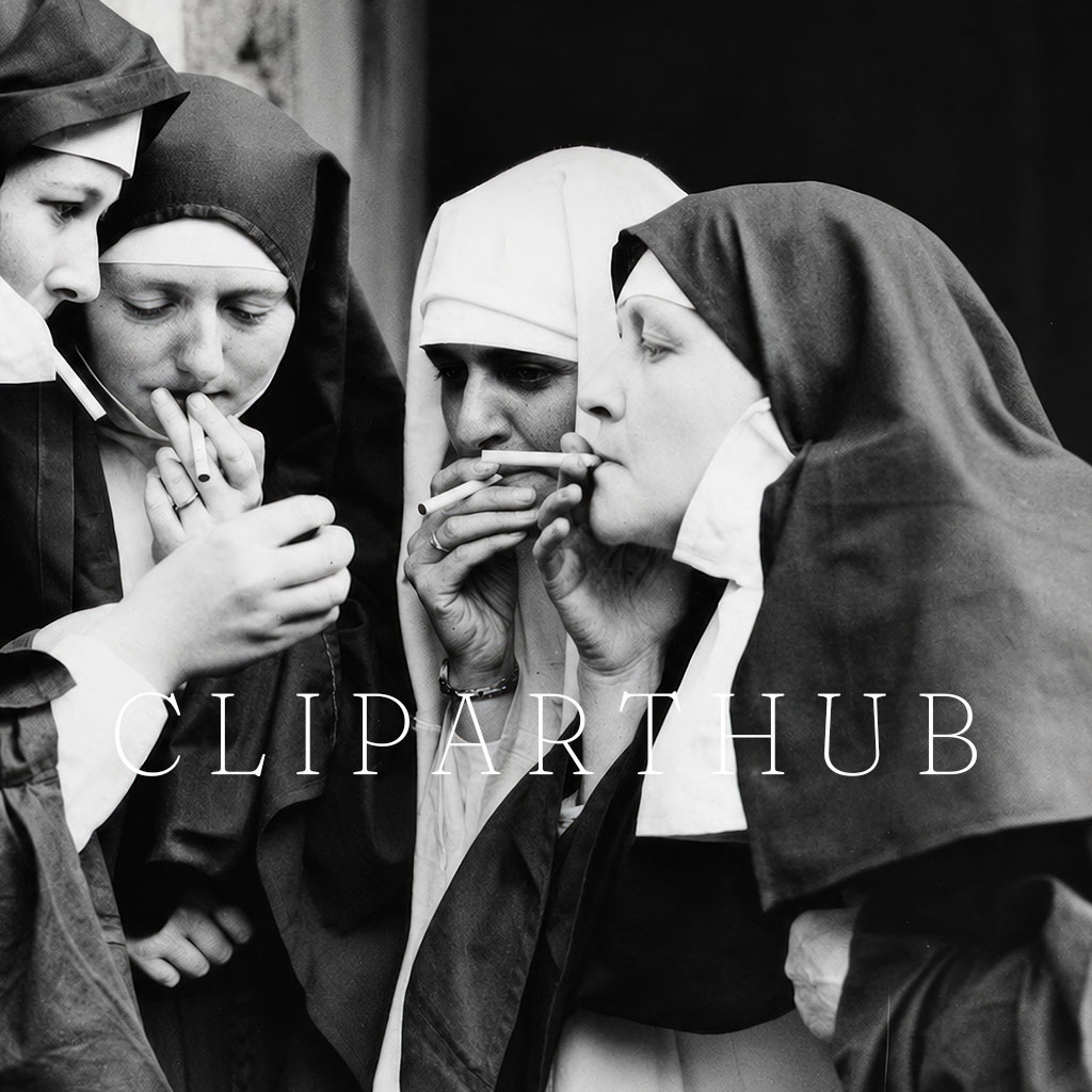 Vintage Nuns Smoking Photo Closeup