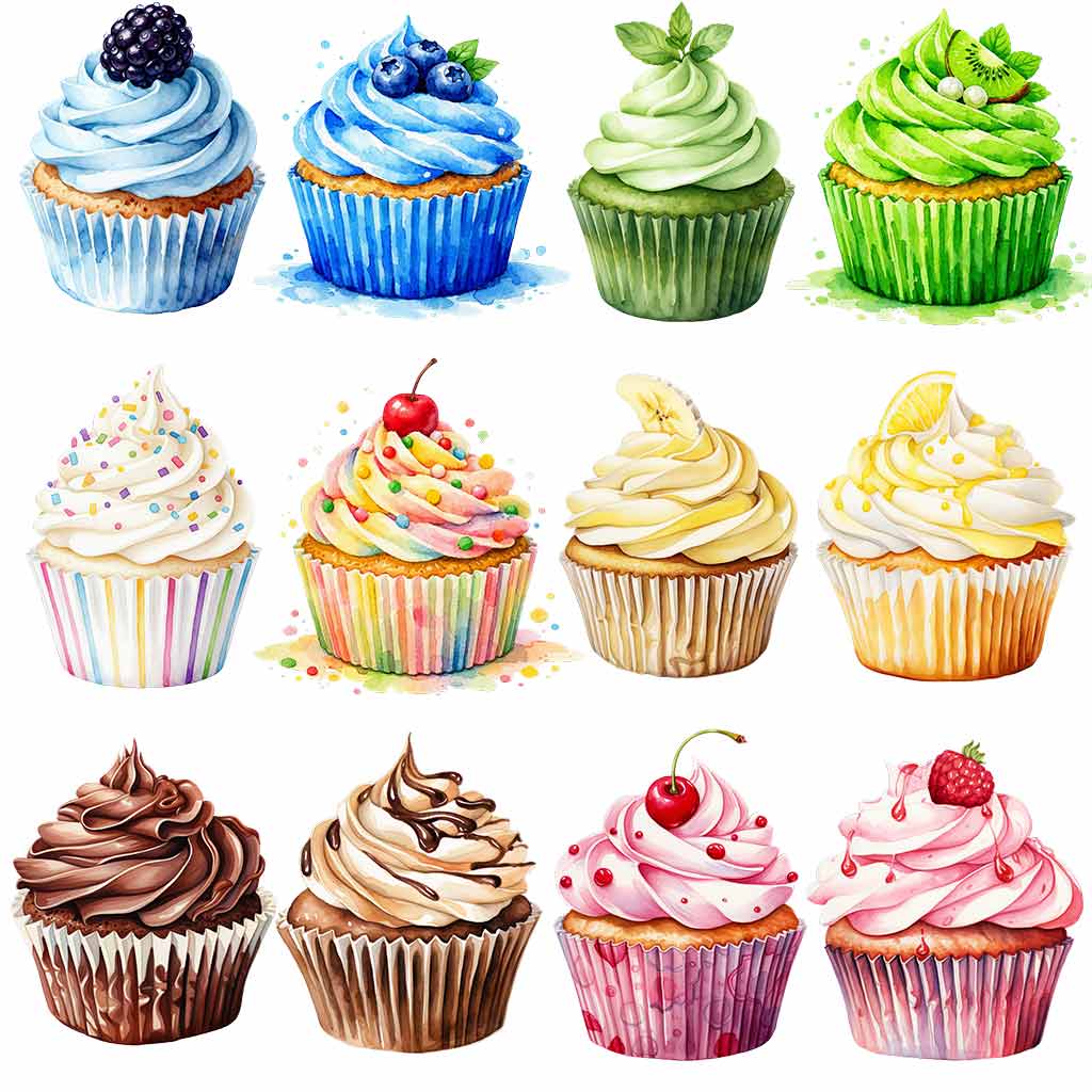 Cupcake watercolor clipart bundle