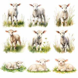 Lamb watercolor clipart bundle