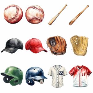 Baseball watercolor clipart bundle