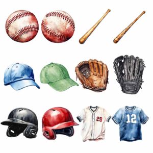Baseball watercolor clipart bundle