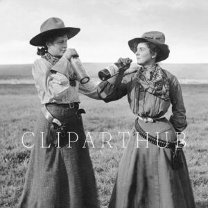 Vintage Cowgirls Drinking Photo Closeup