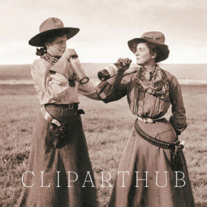 Vintage Cowgirls Drinking Sepia Photo